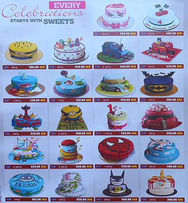 Sweets & Cake Gallery Menu, Menu for Sweets & Cake Gallery, Al Jurf, Ajman 