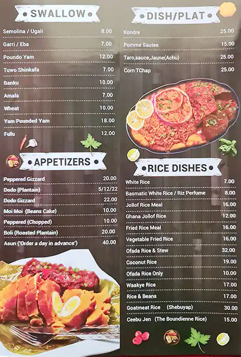 Africana Home Restaurant & Grills Menu 