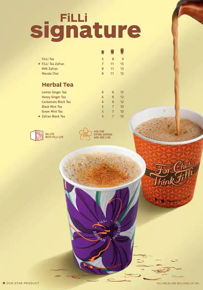 Filli Menu, Menu for Filli, Ajman Corniche, Ajman 