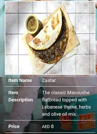 Man'oushe Street Menu, Menu for Man'oushe Street, Najda, Abu Dhabi 