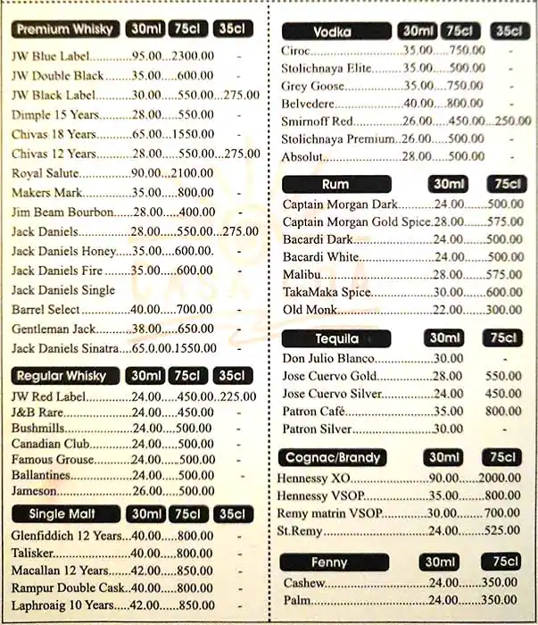 Casa Goa Menu, Menu for Casa Goa, Tourist Club Area (Al Zahiyah), Abu Dhabi 