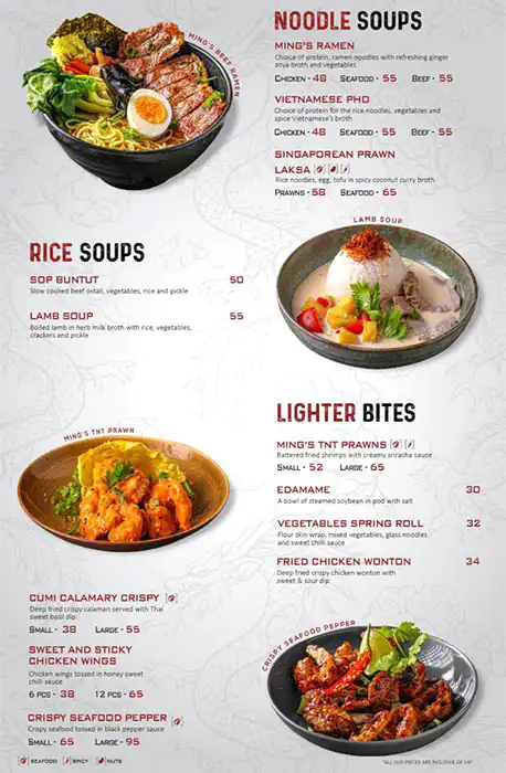 Ming's Chamber Menu, Menu for Ming's Chamber, Al Wahda, Abu Dhabi 