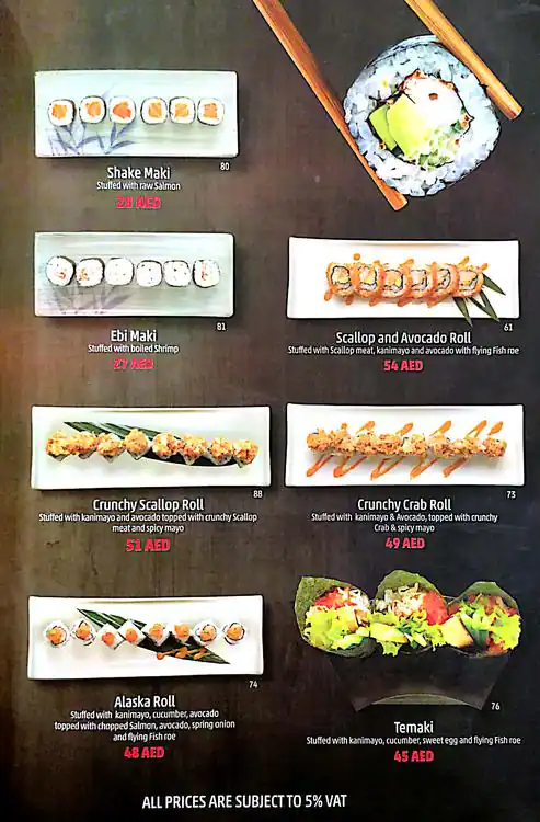 Samurai Japanese Restaurant Menu 