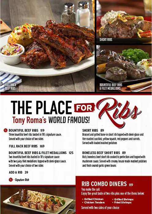 Tony Roma's Menu, Menu for Tony Roma's, Marina Village, Abu Dhabi 