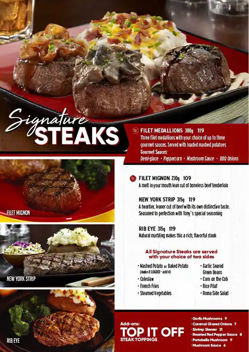 Tony Roma's Menu, Menu for Tony Roma's, Marina Village, Abu Dhabi 