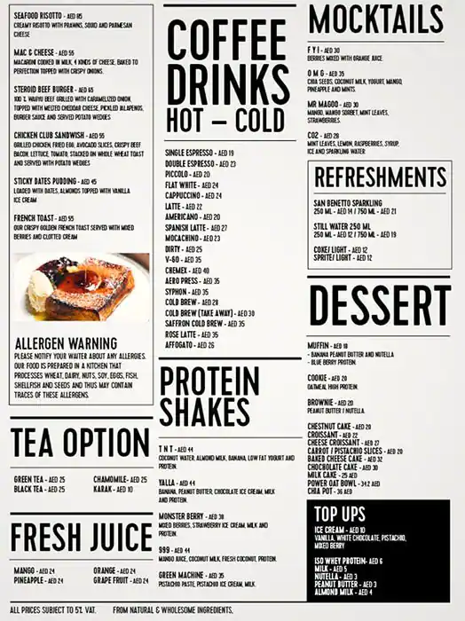 Steroid Cafe Menu, Menu for Steroid Cafe, Al Maqtaa, Abu Dhabi 