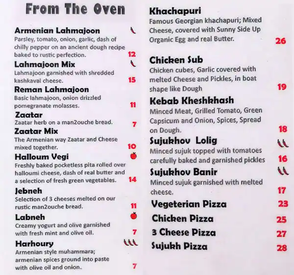 Lahmajoon Menu, Menu for Lahmajoon, Najda, Abu Dhabi 