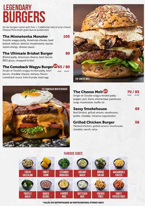 Famous Dave's Barbecue Menu, Menu for Famous Dave's Barbecue, Al Wahda, Abu Dhabi 