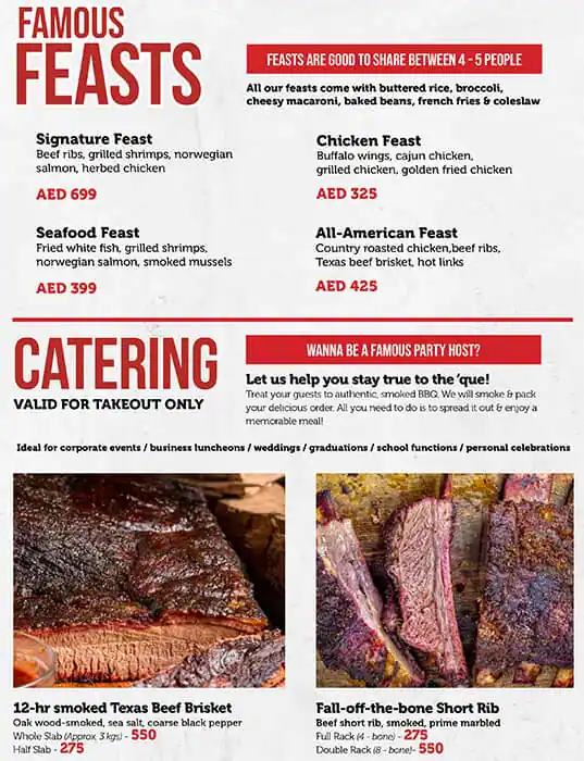 Famous Dave's Barbecue Menu, Menu for Famous Dave's Barbecue, Al Wahda, Abu Dhabi 