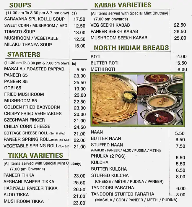 Saravanaa Bhavan Menu, Menu for Saravanaa Bhavan, Mussafah Shabiya, Abu Dhabi 