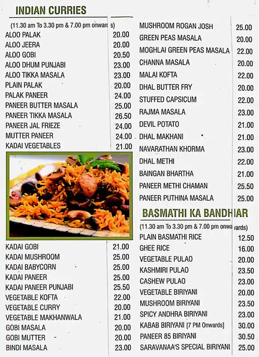 Saravanaa Bhavan Menu, Menu for Saravanaa Bhavan, Mussafah Shabiya, Abu Dhabi 