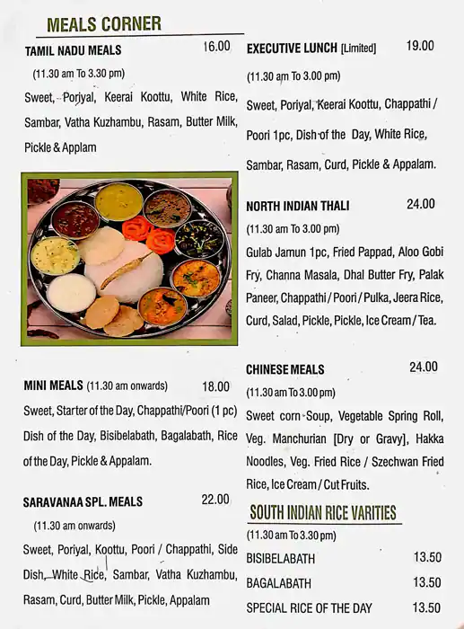 Saravanaa Bhavan Menu, Menu for Saravanaa Bhavan, Mussafah Shabiya, Abu Dhabi 