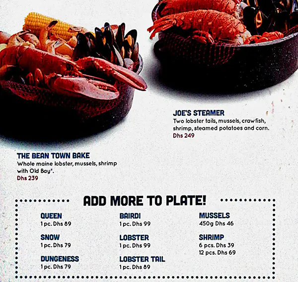 Joe's Crab Shack Menu, Menu for Joe's Crab Shack, Marina Village, Abu Dhabi 