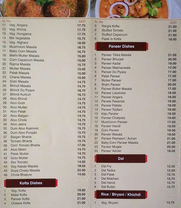 Bhavna Menu, Menu for Bhavna, Madinat Zayed, Abu Dhabi 