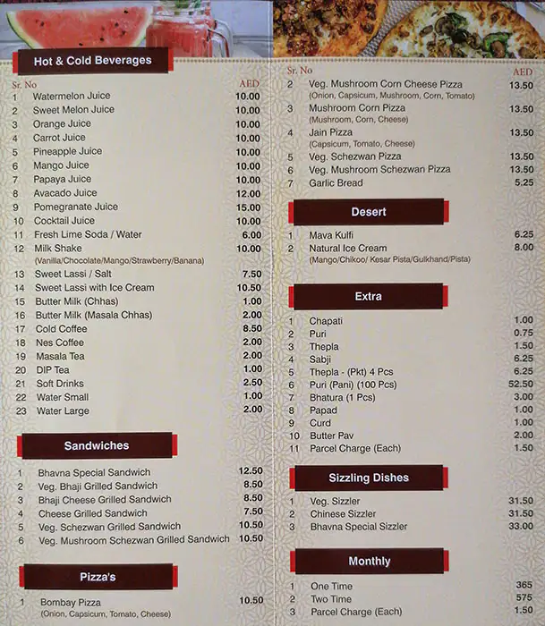 Bhavna Menu, Menu for Bhavna, Madinat Zayed, Abu Dhabi 