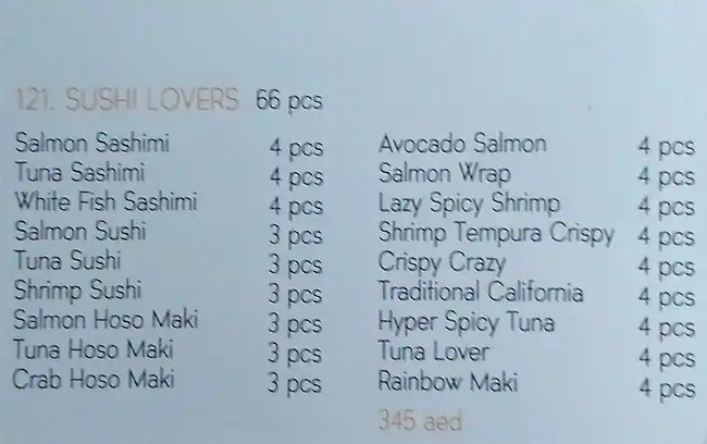 Litchy Sushi Lounge - Al Zorah Golf Club Menu 