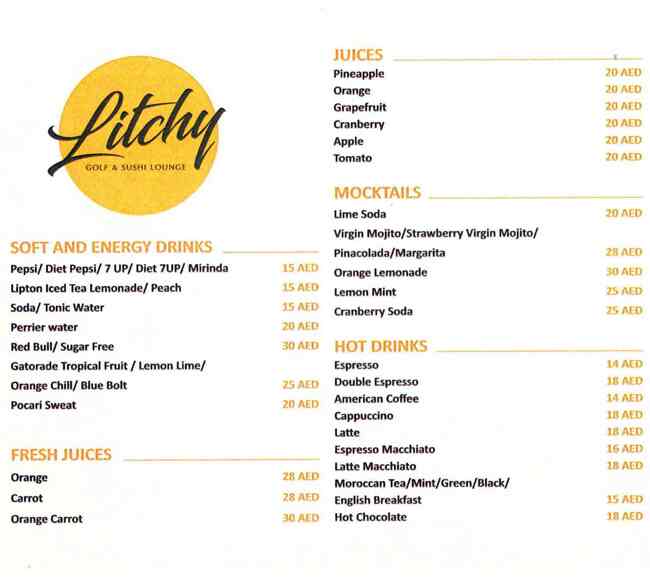 Litchy Sushi Lounge - Al Zorah Golf Club Menu 