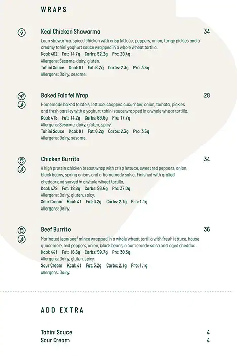 Kcal Menu, Menu for Kcal, Khalifa Park Area, Abu Dhabi 