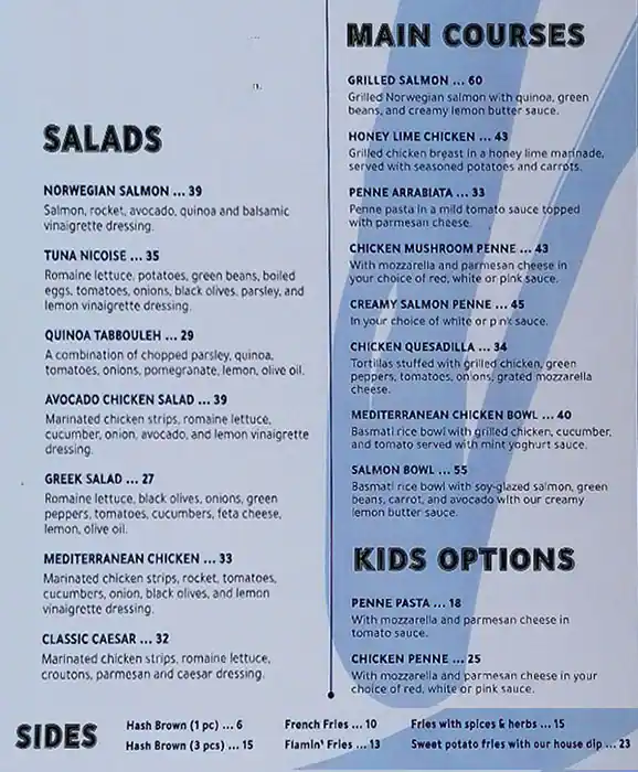 Beachside Cafe Menu, Menu for Beachside Cafe, Al Reem Island, Abu Dhabi 