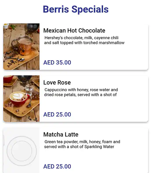 Berri's Cafe Menu, Menu for Berri's Cafe, Al Raha, Abu Dhabi 