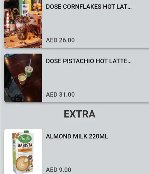 Dose Cafe Menu, Menu for Dose Cafe, Al Wahda, Abu Dhabi 