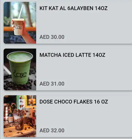 Dose Cafe Menu, Menu for Dose Cafe, Al Wahda, Abu Dhabi 