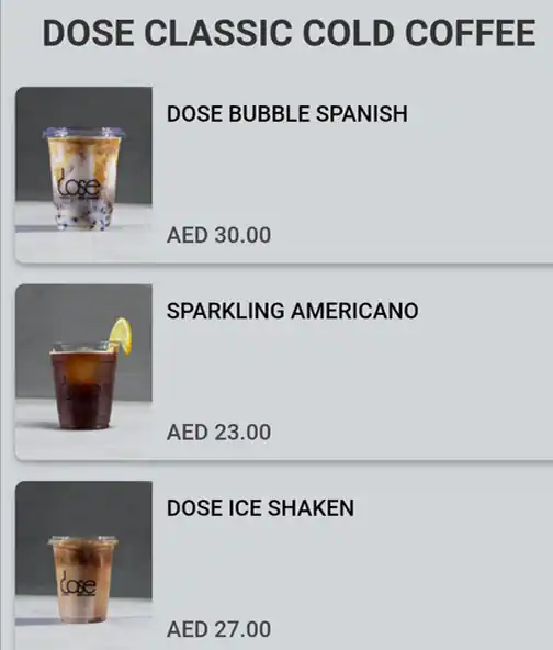 Dose Cafe Menu, Menu for Dose Cafe, Al Wahda, Abu Dhabi 