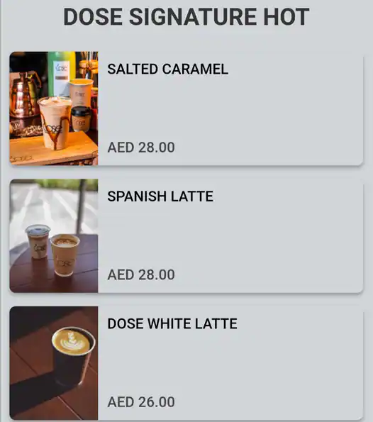 Dose Cafe Menu, Menu for Dose Cafe, Al Wahda, Abu Dhabi 