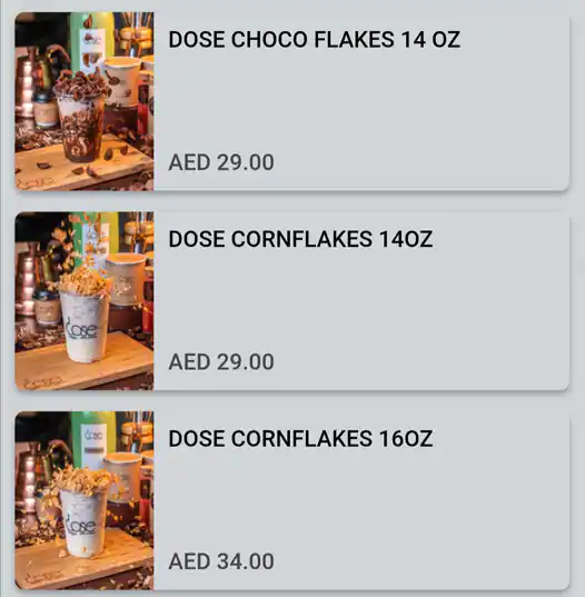 Dose Cafe Menu, Menu for Dose Cafe, Al Wahda, Abu Dhabi 