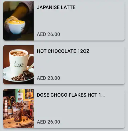 Dose Cafe Menu, Menu for Dose Cafe, Al Wahda, Abu Dhabi 