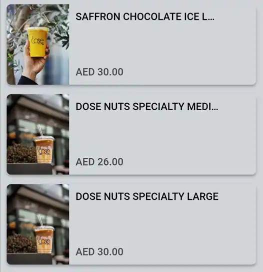 Dose Cafe Menu, Menu for Dose Cafe, Al Wahda, Abu Dhabi 