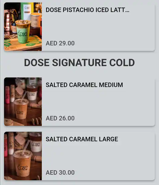 Dose Cafe Menu, Menu for Dose Cafe, Al Wahda, Abu Dhabi 