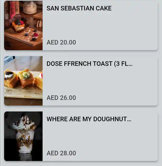 Dose Cafe Menu, Menu for Dose Cafe, Al Wahda, Abu Dhabi 