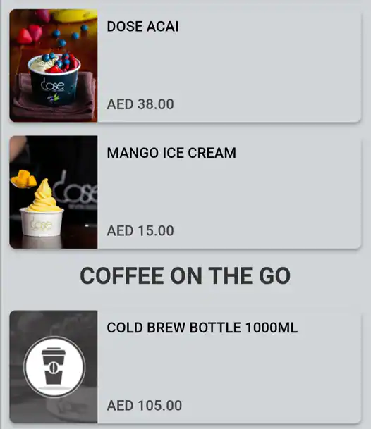 Dose Cafe Menu, Menu for Dose Cafe, Al Wahda, Abu Dhabi 