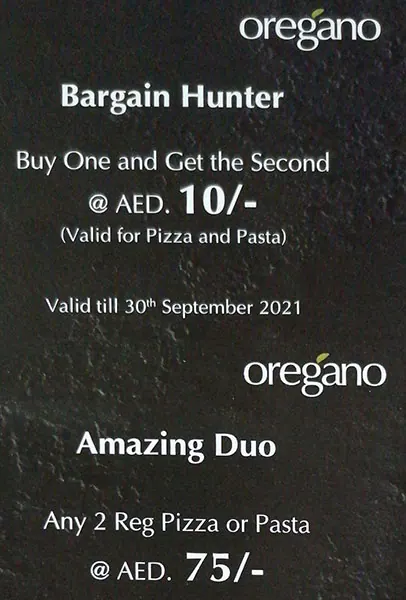 Oregano Menu, Menu for Oregano, Khalifa City, Abu Dhabi 