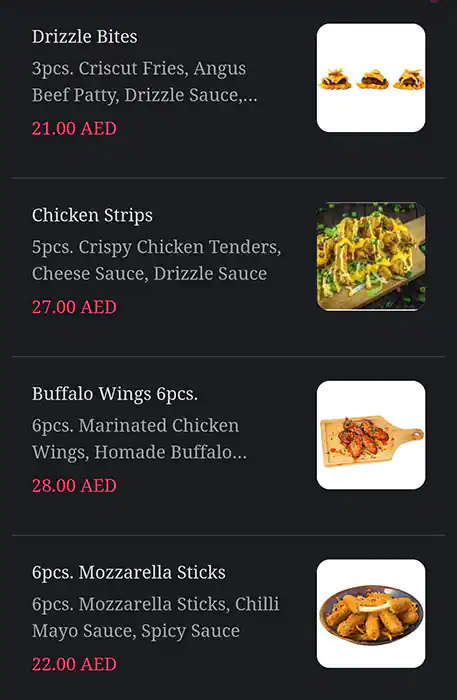 Drizzle Menu, Menu for Drizzle, Khalifa City, Abu Dhabi 