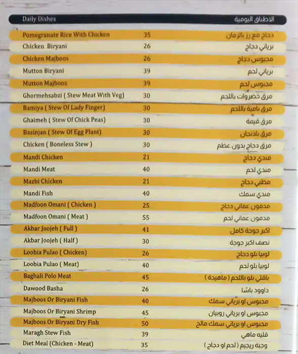 Al Malaki Al Khas Kabab Restaurant Menu 