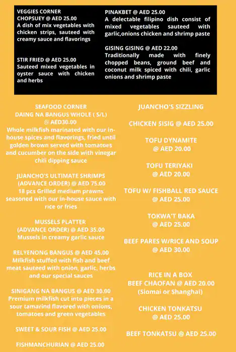 JUANCHO'S Menu, Menu for JUANCHO'S, Al Dhafrah, Abu Dhabi 