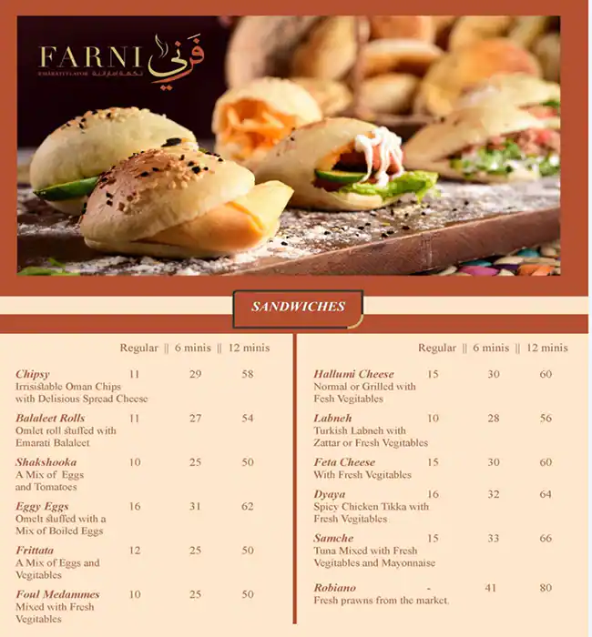 Farni Cafe Menu, Menu for Farni Cafe, Al Nahyan, Abu Dhabi 