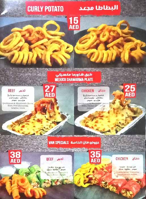 Shawarma Van Menu, Menu for Shawarma Van, Al Rawda, Ajman 