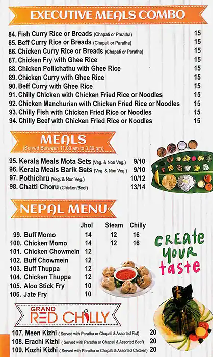 Grand Red Chilly Restaurant Menu 