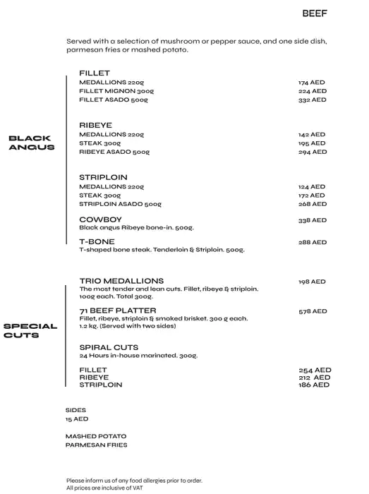 71OZ Steakhouse Menu, Menu for 71OZ Steakhouse, Al Hamidiya, Ajman 