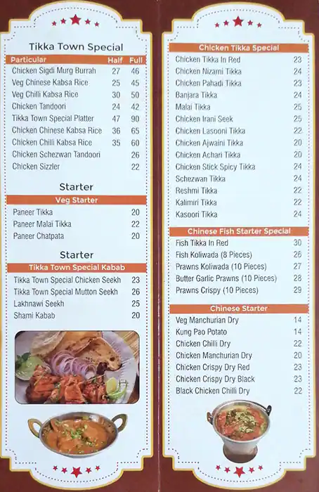 Tikka Town Menu, Menu for Tikka Town, Muroor, Abu Dhabi 