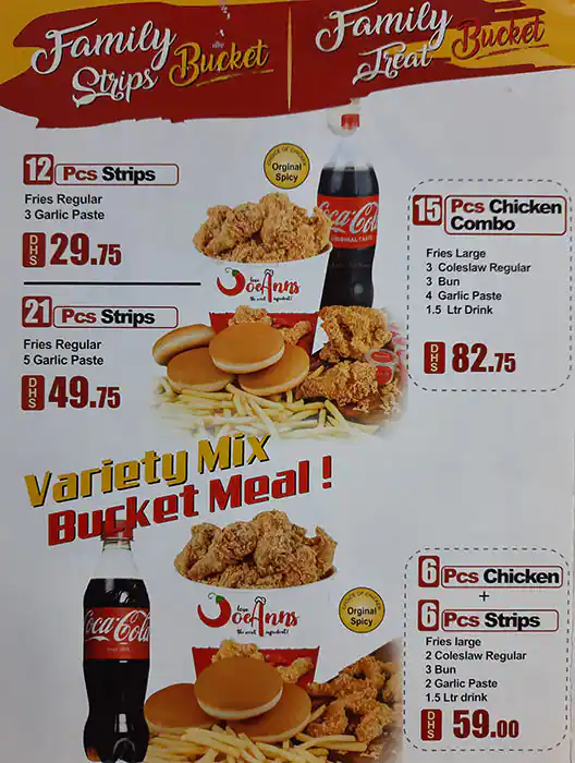 JoeAnns Menu, Menu for JoeAnns, Al Khalidiya, Abu Dhabi 