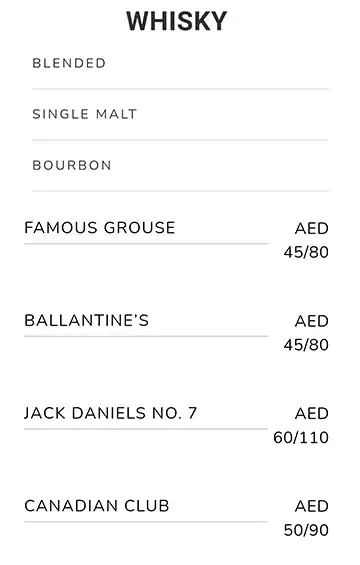 Larte Menu, Menu for Larte, Saadiyat Island, Abu Dhabi 