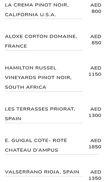 Larte Menu, Menu for Larte, Saadiyat Island, Abu Dhabi 