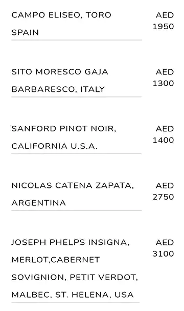 Larte Menu, Menu for Larte, Saadiyat Island, Abu Dhabi 