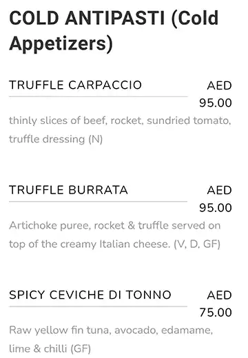 Larte Menu, Menu for Larte, Saadiyat Island, Abu Dhabi 