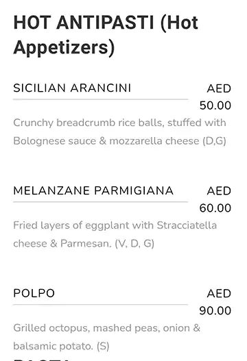 Larte Menu, Menu for Larte, Saadiyat Island, Abu Dhabi 