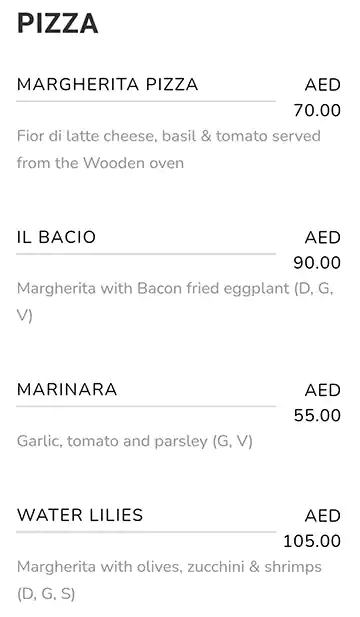 Larte Menu, Menu for Larte, Saadiyat Island, Abu Dhabi 